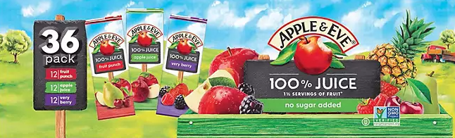 (S5-02) US - Beverage - APPLE & EVE 100% JUICE VARIETY PACK 6.75OZ (200ML) x 36 units (Buyer is responsible if drinks may leak during shipping and weather)