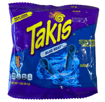 (S1-02) SINGLE - Chips - Takis - Blue Heat 1oz (28.4g) x 1 unit  (chips bags may be deflated during shipping)