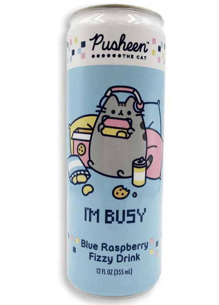 (S5-09) BEVERAGE - BOSTON AMERICA - Fizzy Pop - Pusheen IM BUSY - Blue Raspberry Flavour 355ml x 12 units (Buyer is responsible if drinks may leak during shipping and weather) - SugarMarket.ca