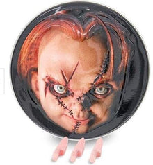 (S1-08)  Halloween - Child's Play Chucky Sour Cherry Candy Knives Tin 1.2oz x 12 Units