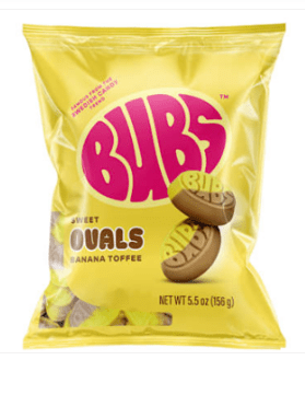 Box - BUBS Peg Bag - Sweet Ovals Banana Toffee 5.5oz(156g) x 8 Units - SugarMarket.ca