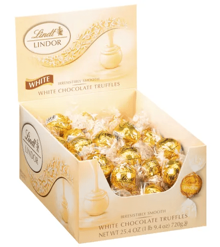 Box - Lindt LINDOR White Chocolate Candy Truffles 60CT BOX - 25.4 oz (720g) - SugarMarket.ca