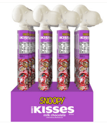 Box - Valentine - Hershey KISSES Snoopy and Friends Foils Cane Display Tray - 2.08oz (59g) x 12 Units - SugarMarket.ca