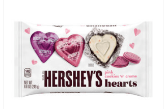 Box - Valentine - Hersheys Pink Cookies 'n' Creme Pink Hearts Laydown Bag - 8.8 oz (249g) x 1 Bag - SugarMarket.ca