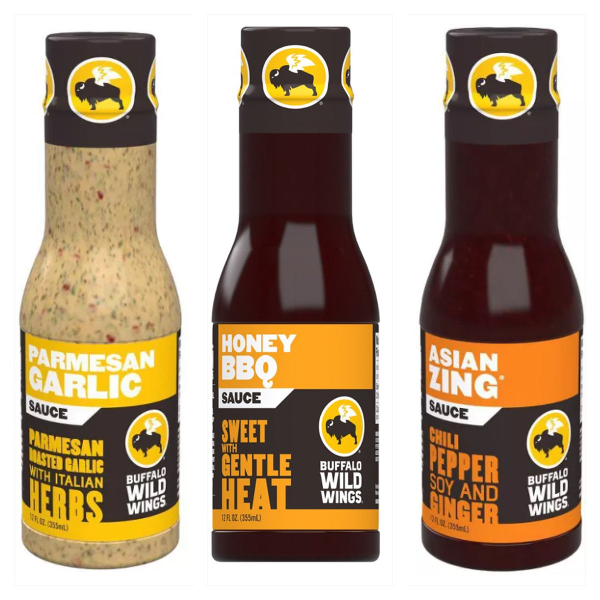 Cool - Buffalo Wild Wings - Variety Sauces 3-Pack (1 Each of Parmesan Garlic, Honey BBQ &amp; Asian Zing) x 1 unit (no display box)