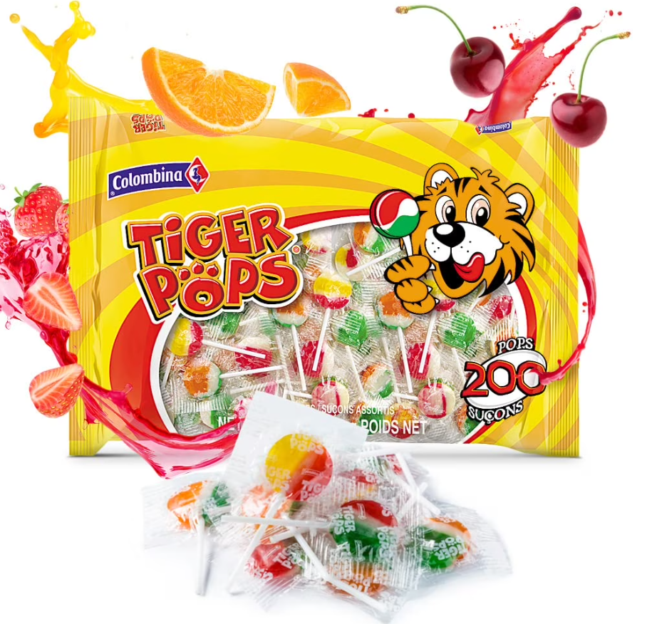 (S3-01) Bulk - Colombina Tiger Pops (Aprox 200 Pieces) 4.4lb (2kg) x 1 Bag