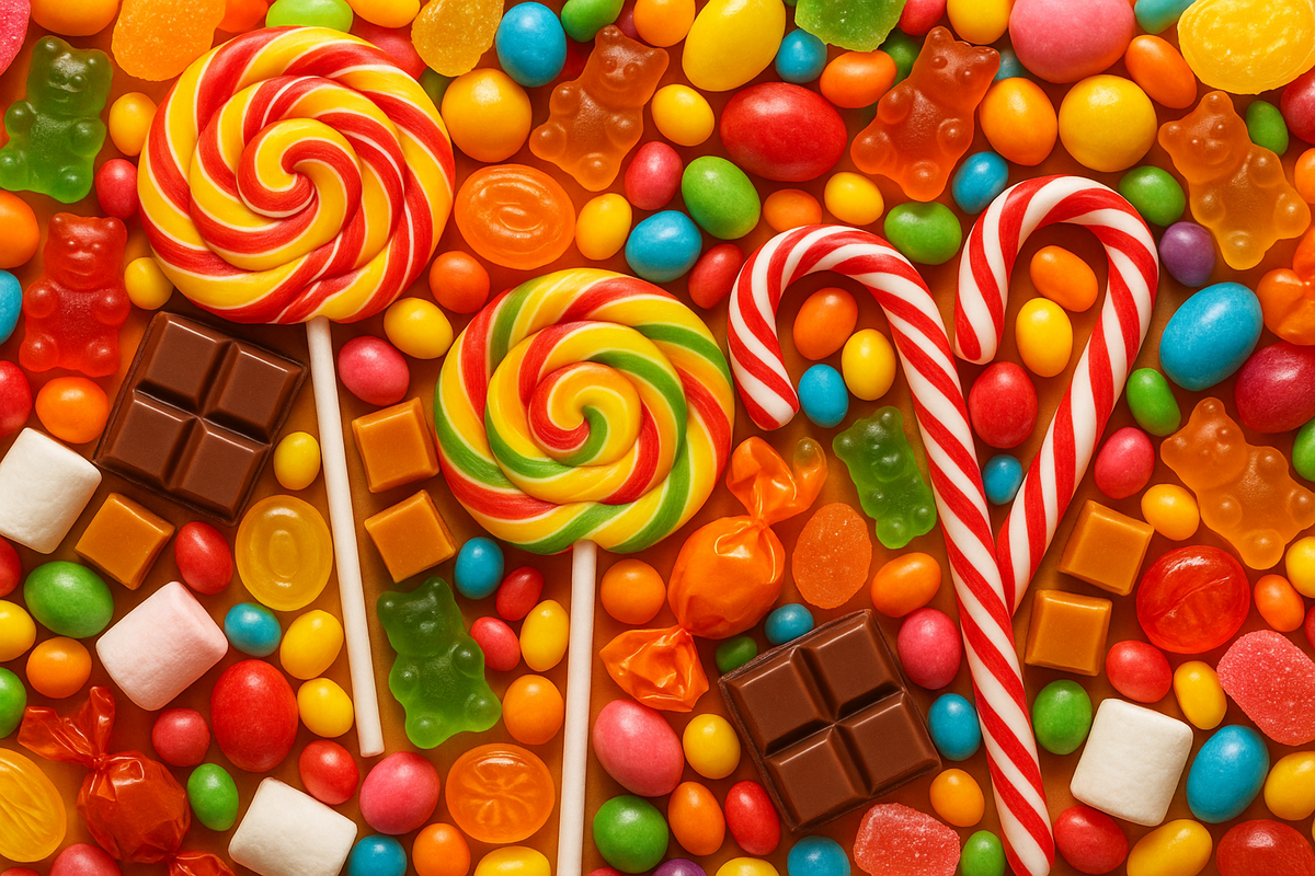 can ypu create a image with lot of candies.