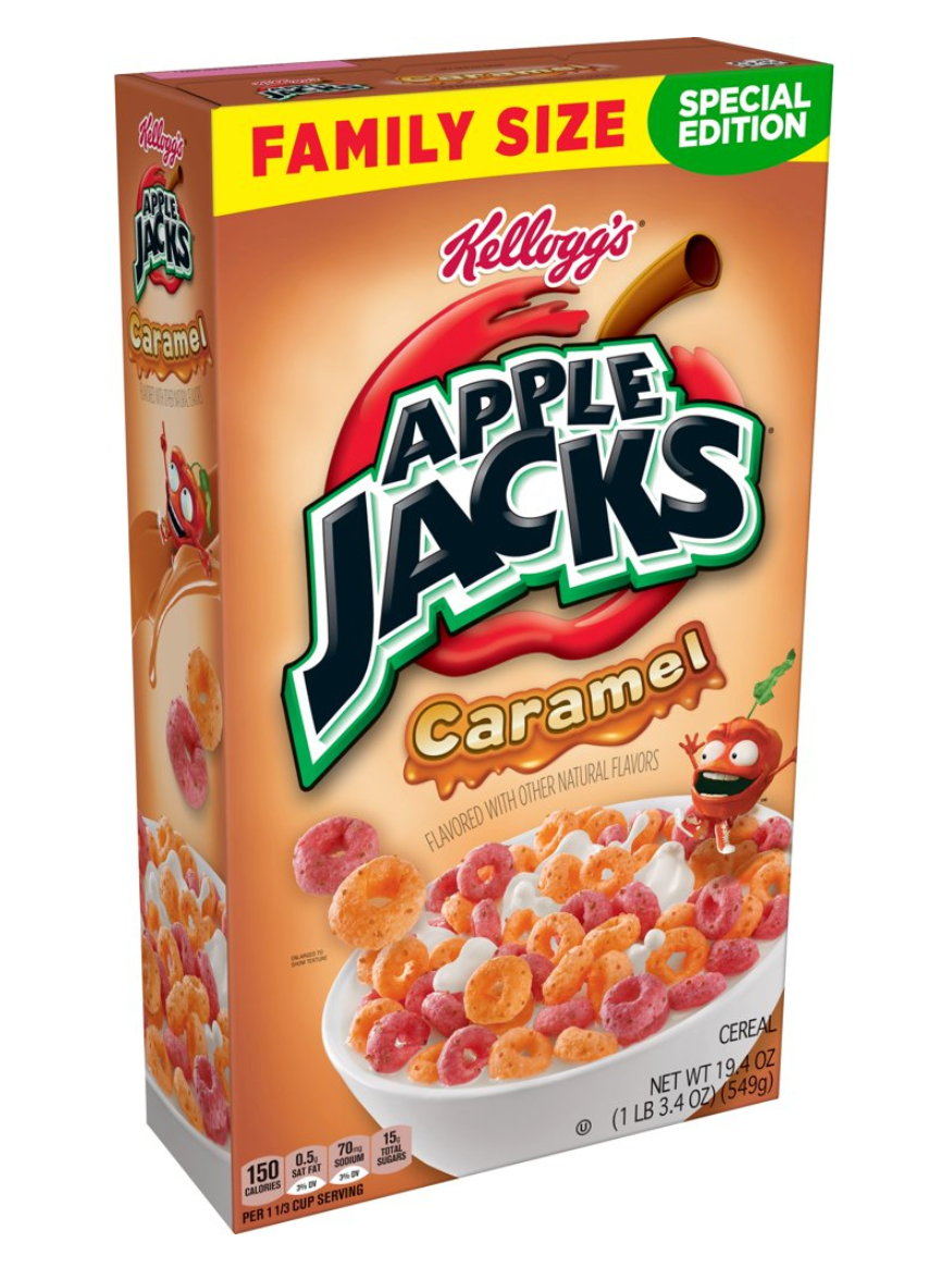 Cereal - Apple Jacks - Caramel - Family Size ( 19.4oz 549g) x 1 Box (Boxes with minor damage due to shipping)