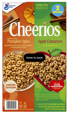 Cereal - Cheerios - Pumpkin Spice 18.5oz (524g) & Apple Cinnamon 3oz (538g) x 1 unit (2 Individual Cereal Boxes)