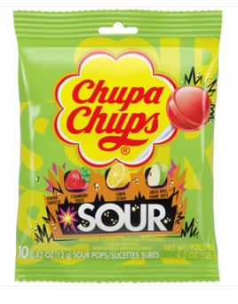 (S6-08)  ITALY - Chupa Chups - Assorted Sour (10 Pack) Peg Bag - 4.2oz (120g) x 12 Units