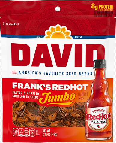 (S6-04) Us - David Jumbo Sunflower Seeds -Franks Red Hot 5.25 oz (149g) x 12 units