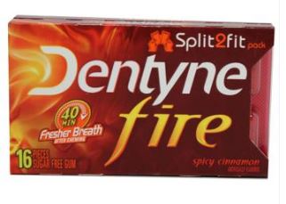 (S1-06) Dentyne Fire Split 2 Fit Spicy Cinnamon 16pc x 9 packs
