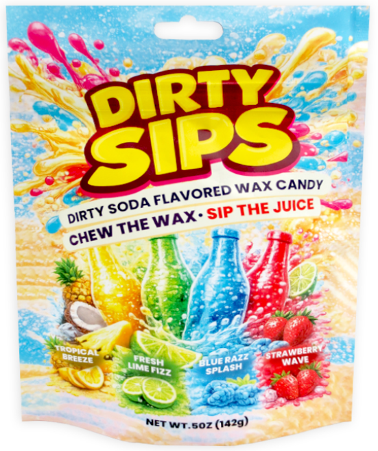 (S6-09) DIRTY SIPS - DIRTY SODA WAX CANDY PEG 5oz (142g) x 12 Units