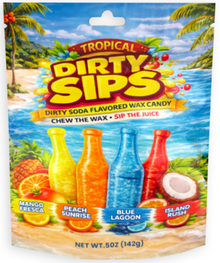 (S6-09) DIRTY SIPS - TROPICAL DIRTY SODA WAX CANDY PEG 5oz (142g) x 12 Units
