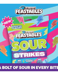 (S4-03) Mr Beast - Feastables - Sour Strikes Assorted Flavors  4.5oz (127g) x 1 Unit (Watermelon,Raspberry,Green Apple and Strawberry)