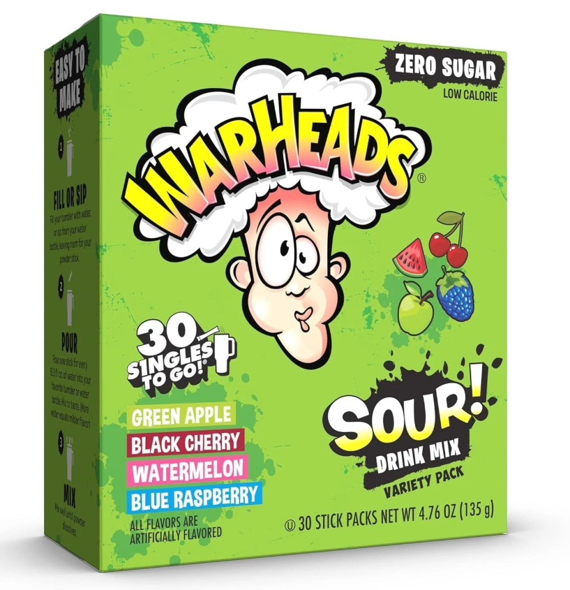 (S5-01) US - Drink Mix - Sugar Free - Warhead Variety Pack - Sour (30 pack) 4.76oz (135g) x 1 Box