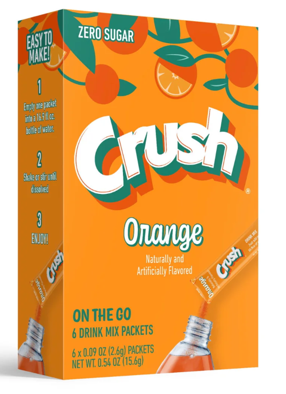 (S5-01) US - Drink Mix - CASE - On the Go - ORANGE Crush Sugar Free (6 pockets) x 12 Boxes