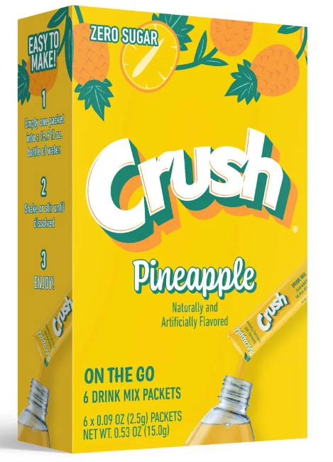 (S5-01) US -Drink Mix - CASE - On the Go - PINEAPPLE Crush Sugar Free (6 pockets) x 12 Boxes
