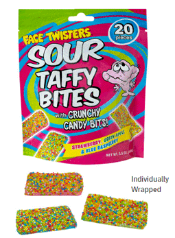(S1-06) Face Twisters - Sour Taffy Bites - Blue Raspberry,Strawberry and Green Apple 3.5oz (99g) x 12 units