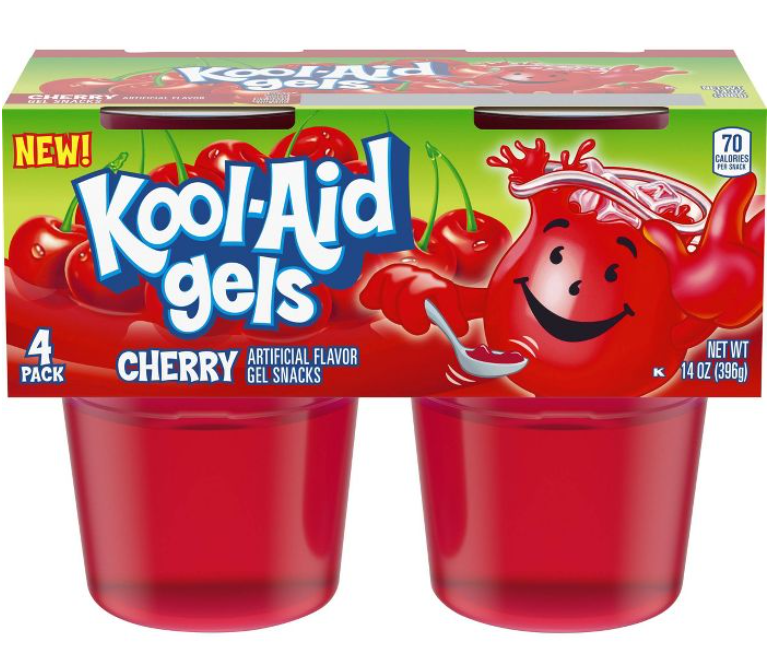 CASE - Gelatin - Kool-Aid Gels - Cherry 99gx4pk x 6 unit (Packs with minor damage due to shipping)