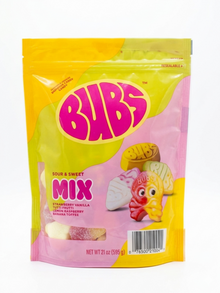 (S5-07) 01 Bag - Bubs - Variety Gummy Mix 21oz (595g) x 1 Bag ( Strawberry Vanilla,Tutti Frutti,Lemon Raspberry and Banana Toffee)