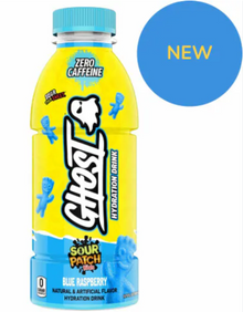 (S1-01) BEVERAGE - GHOST HYDRATION - Sour Patch Kids BLUE RASPBERRY 16.9OZ (500ML) x 12 UNITS (Buyer is responsible if drinks may leak during shipping and weather)