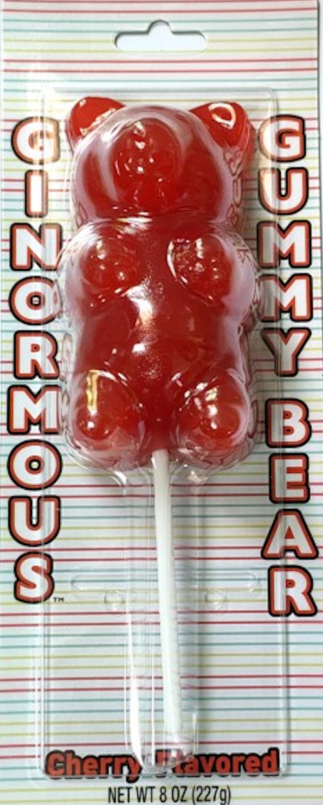 (S8-02) Box -  Xmas - Ginormous Cherry Gummi Bear Lollipop - 8 oz (226g) x 12 units (2 X 6ct)