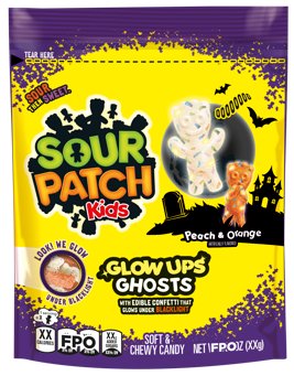 (S8-02) Halloween - Sour Patch Kids  - Glowups Ghosts SUB Bag 8.37 oz (237g) x 12 Units