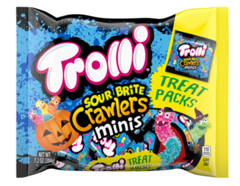 (S9-01) Halloween - Single - Trolli Sour Brite Crawlers Minis Treat Packs - 7.2oz(204g) x 1 Bag