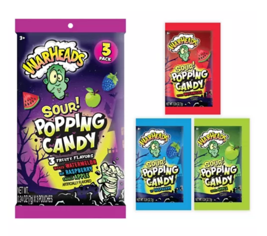 (S4-02) Halloween - Warheads 3-PK SOUR Popping Candy 0.74oz x 12 Units