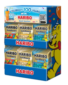 Haribo100th Ann Display BRasp4z, Pineapple4z,GoldBears 5z x 30 units