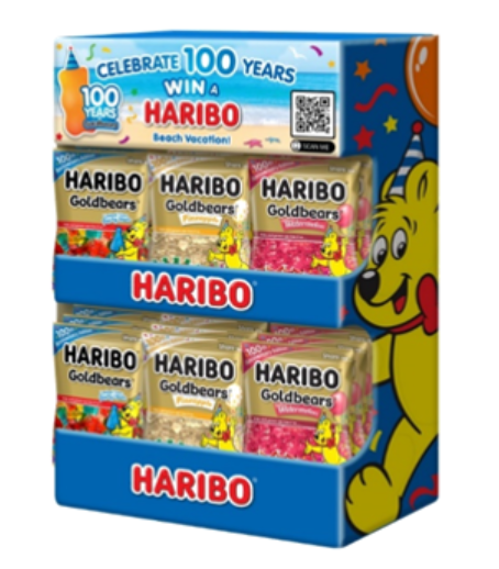 Haribo100th Ann Dsply Watermelon4z,Pineapple4z,GoldBears 5z x 30 units