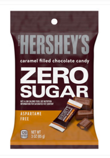 (S7-08) HERSHEYS ZERO SUGAR (Sugar Free) Caramel Chocolate Peg Bag -3 oz(85g) x 12 Units