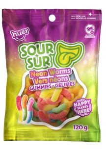 (S1-04) Huer - Peg Bag 120g - Sour Neon Worms x 24 units