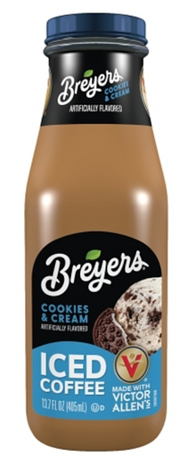 (S5-03) Us - Beverage - Glass Bottles - Victor Allen Iced Coffee -  Breyers Cookies and Cream 13.7 fl oz (405 ml) x 12 units (Only shipped by Pallet, min $1500 entire order) (Buyer is responsible if drinks may leak during shipping and weather)
