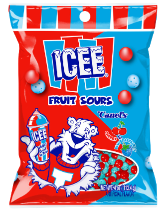 (S6-04) Icee - Fruit Sours - Cherry and Blue Raspberry Peg 4oz (113.4g) x 12 Units