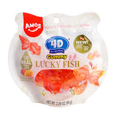 01 Variety Pack - Amos 4D Gummy Lucky Fish – 112g x 01 Unit , Big League Chew Squeeze Play Sour Cherry (60g) x 01 Unit , The Bone Company BBQ Chicken Dog Biscuit (34g) x 01 Unit