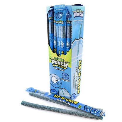 (S1-06) Sour Punch Sip N Chew Straws - Blue Raspberry 0.9oz (26g) x 30 Units
