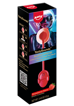 (S6-09) AMOS TASTYSOUNDS ELECTRONIC/DANCE AUDIO LOLLIPOP - STRAWBERRY 12 Units