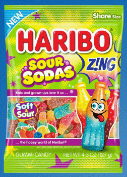 (S1-01) Haribo Zing Sour Sodas Peg Bag - 4.5oz(128G) x 12 Units
