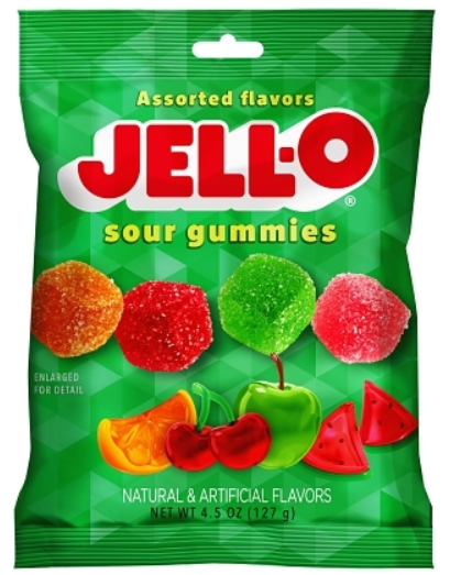 (S6-11) Brazil - Jell-O Gummie Sour Cubes 4.5 oz (127g) x 12 Bags