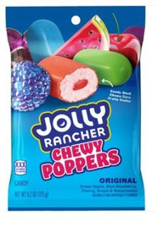 (S6-06) US - JOLLY RANCHER CHEWY POPPERS - Original Flavors Peg Bag 6.2oz (176g) x 12 Units