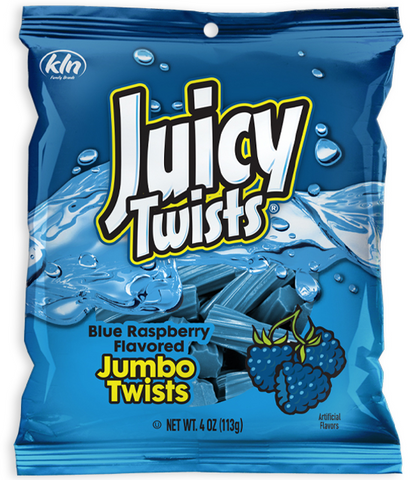 (S6-06) Box - JUICY TWISTS - BLUE RASPBERRY PEG BAG 4oz (113g) x 12 Units - SugarMarket.ca