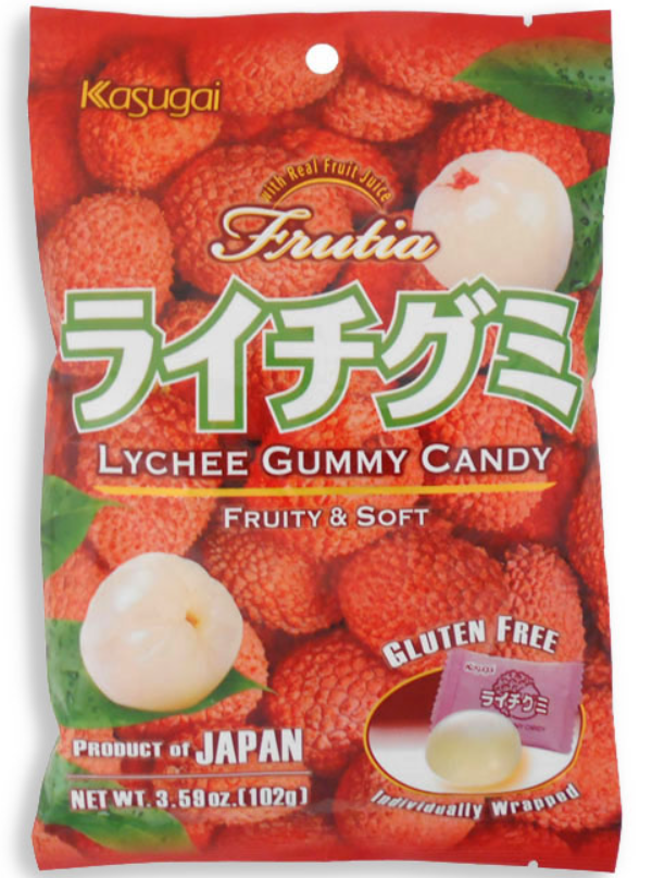 (S6-09) Japan - KASUGAI - LYCHEE GUMMY PEG BAG 3.59oz (102g) x 24 Units