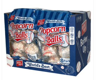 (S8-02) Box - Happy 250th America - Kathy Kaye CLEAR BASEBALL Popcorn 8PK Sub Bag - 8oz (227g) x 6 Units