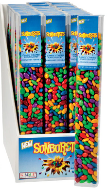 (S1-08) US - KIMMIE SUNBURSTS TUBE - CHOCOLATE COVERED SUNFLOWER SEEDS 2.5OZ (73g) X 12 UNITS