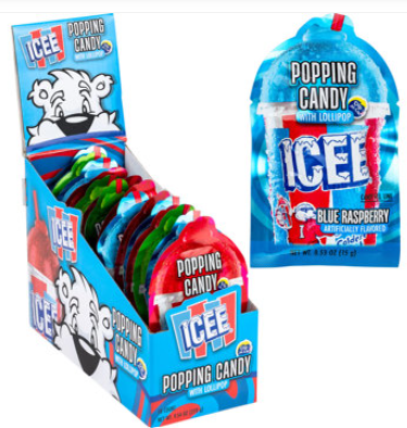 (S1-07) Box - CHINA - Koko Novelty - ICEE Popping Candy Lollipop - Assorted 0.53oz (15g) x 18 units