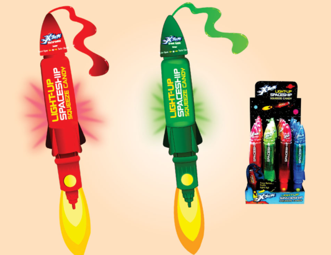 (S1-07) CHINA - Novelty - Koko Light-up Spaceship Squeeze Candy x 12 units
