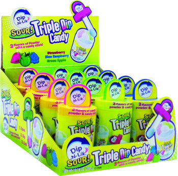 (S1-07)  CHINA - Koko Novelty Dip-N-Lik Triple Dip Candy Sour 0.85oz x 12 units