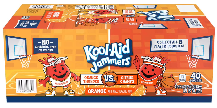 (S5-07) Beverage - Kool Aid Jammers Basketball Juice Pouches - Orange 6floz (177ml) x 40 Units (Buyer is responsible if drinks may leak during shipping and weather)